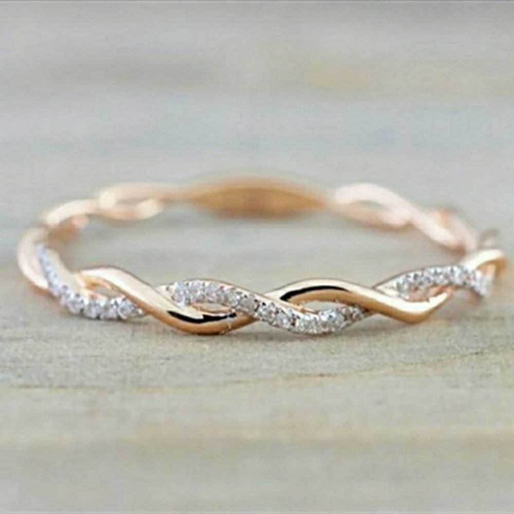 Twisted Rose Gold Ring with Sparkling Accents - Picture 4 of 5